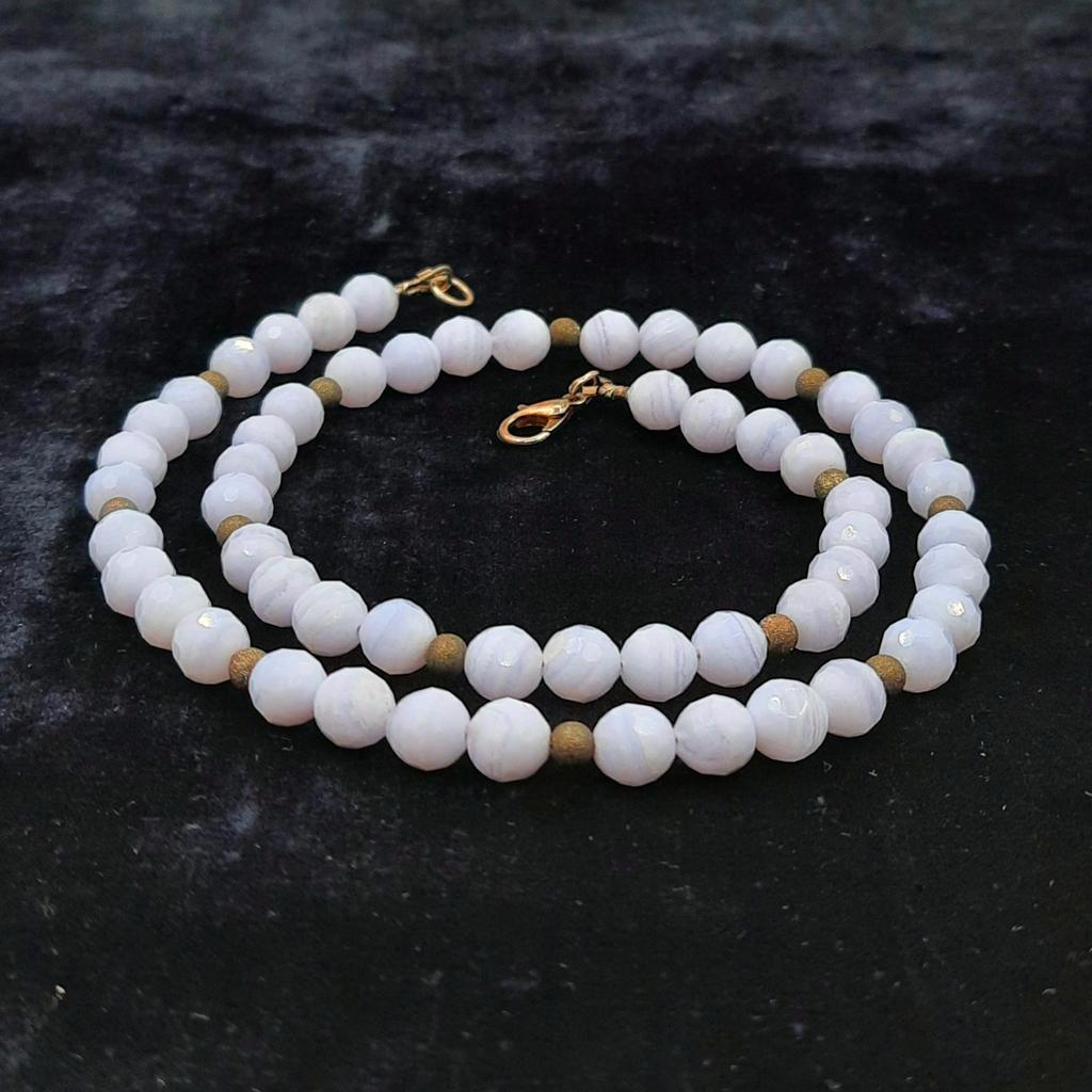 Бусы, агат голубой