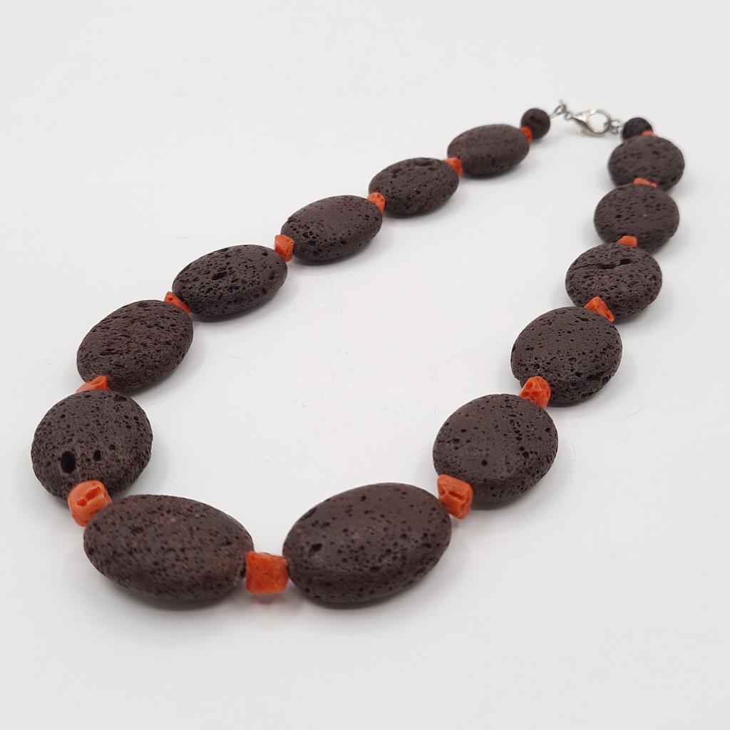 Бусы, вулканическая лава + коралл