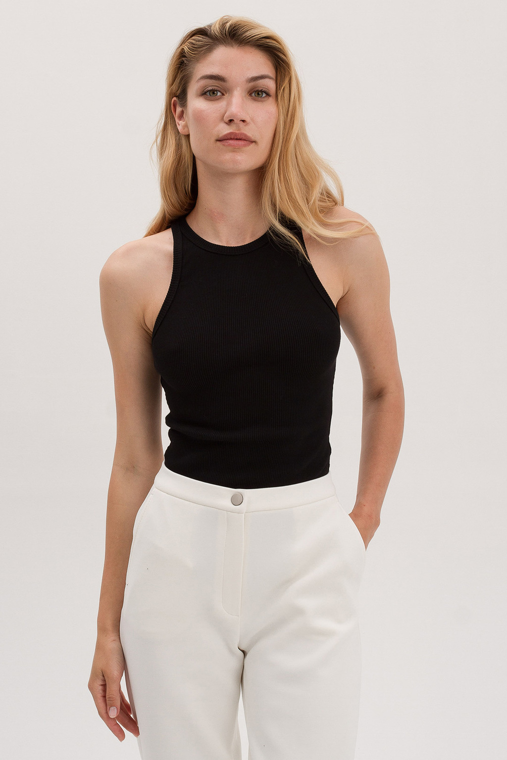 Майка в рубчик Черная