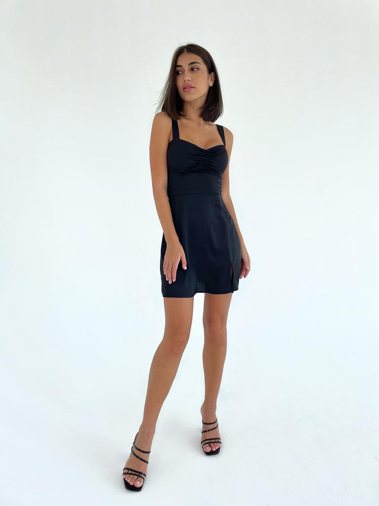 Платье мини со сборкой на лифе Black satin