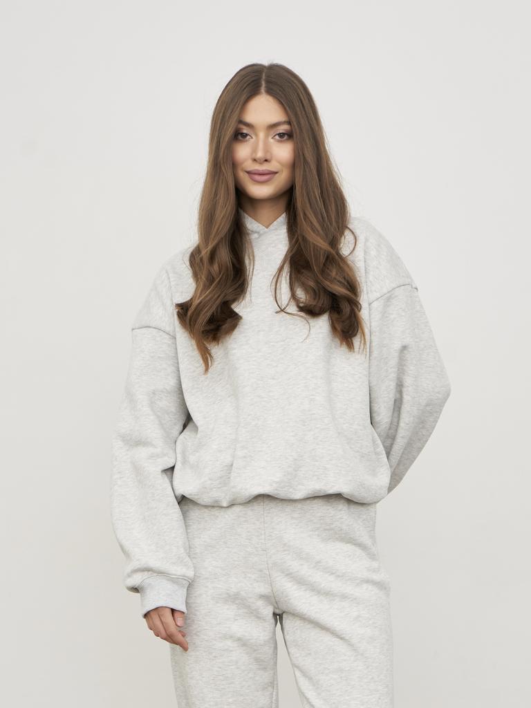 Худи с эффектом подвернутого края Серый меланж