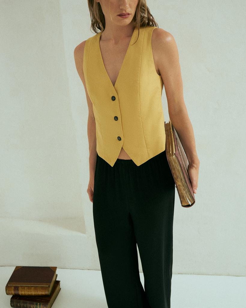 Жилет из льна Горчичный