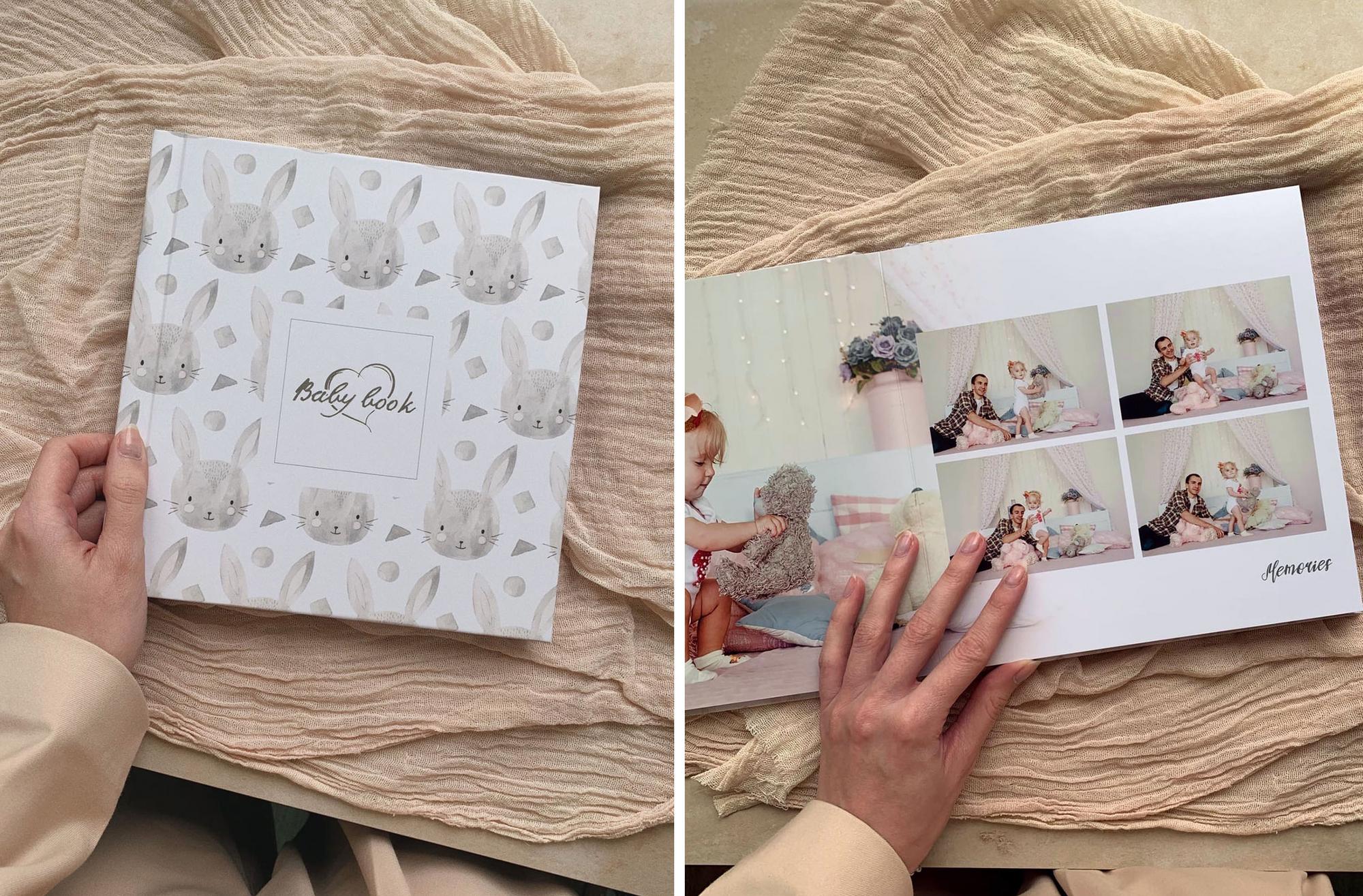 ФОТОКНИГА В МАТОВОЙ ФОТООБЛОЖКЕ С ПРИНТОМ "ЗАЙЧИК" 20х20 СМ