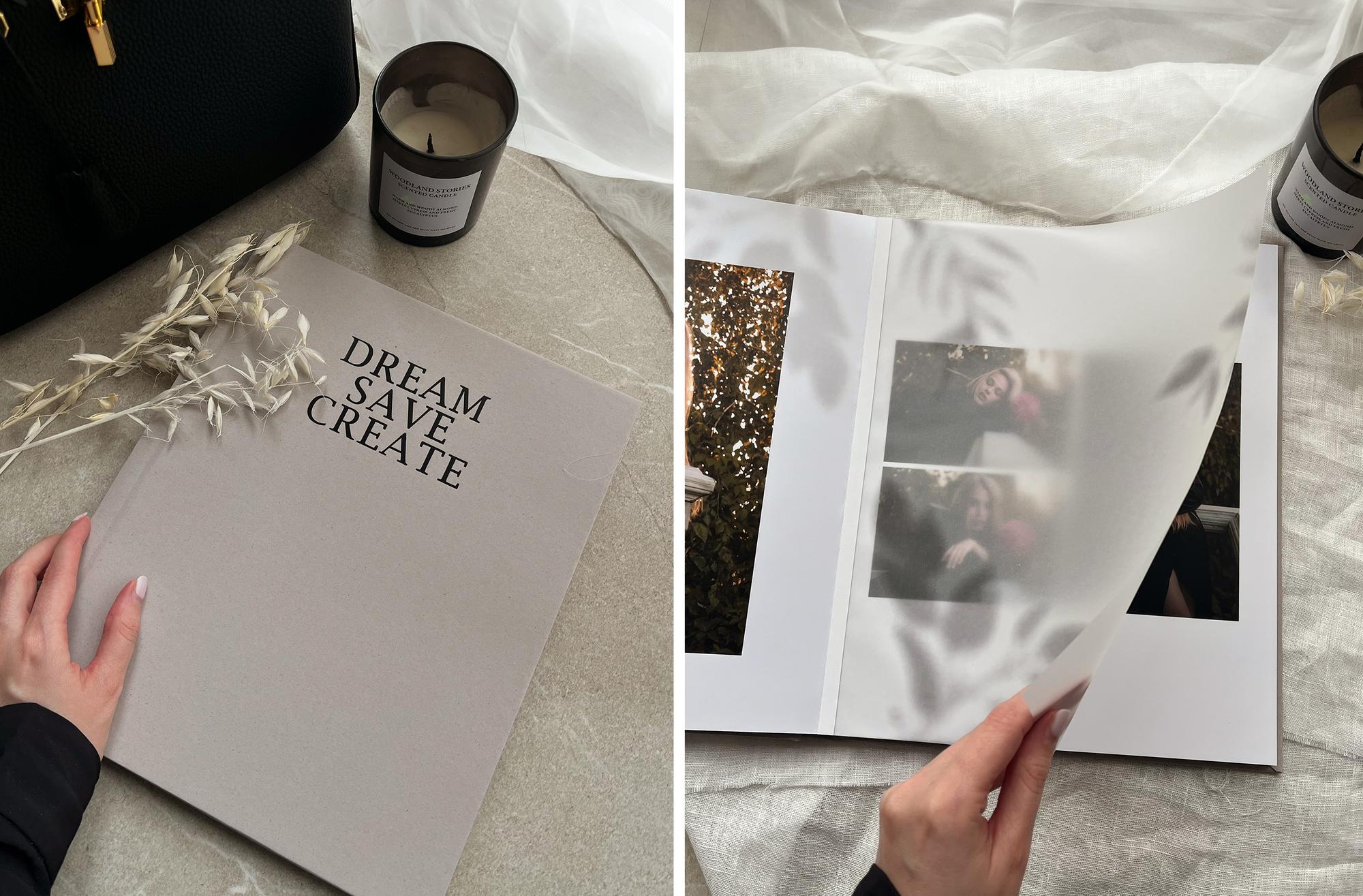 ФОТОКНИГА В ОБЛОЖКЕ ИЗ ДИЗАЙНЕРСКОЙ БУМАГИ СЕРОГО ОТТЕНКА 25х30 СМ