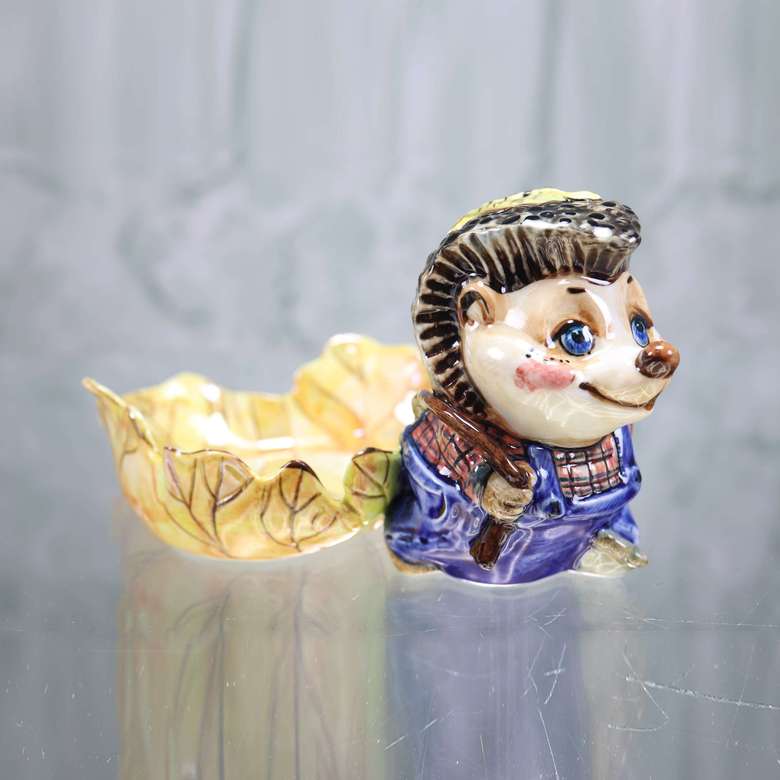 Porcelain candy bowl "Hedgehog with a leaf"