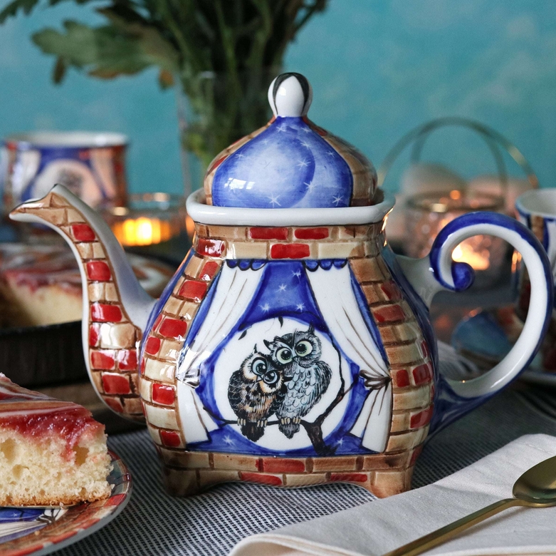 Чайник заварочный фарфоровый Совушки