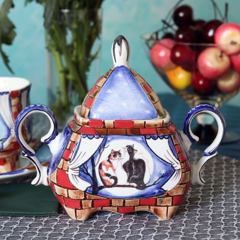 Сахарница фарфоровая Коты на ветке