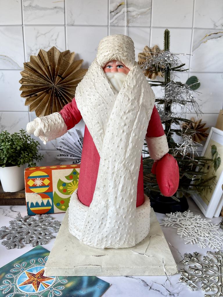 Советский ватный Дед Мороз, с этикеткой, 33 см; 1987 г.