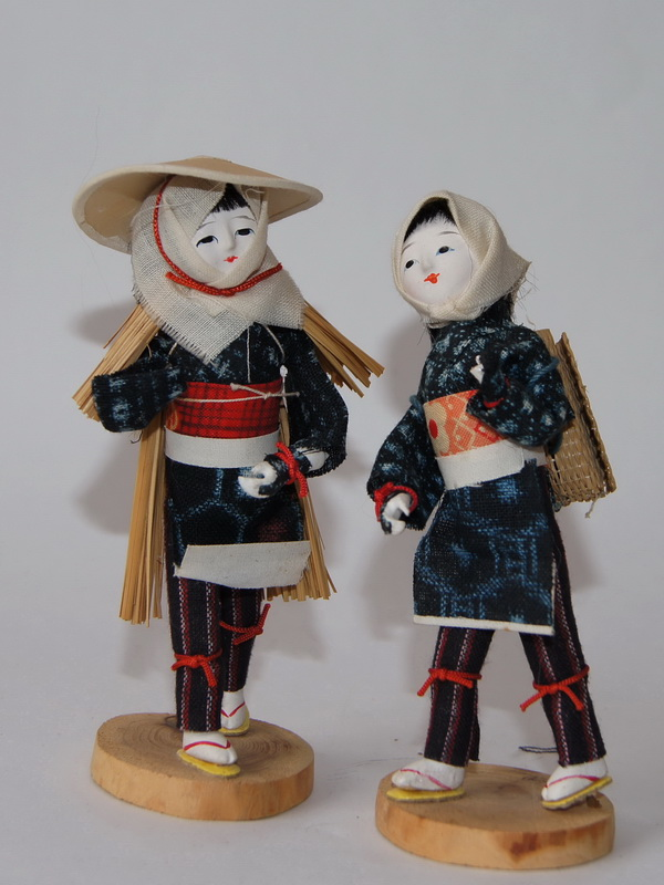 Старинные японские куклы-земледельцы, 13 см, 60 е г. (500947)