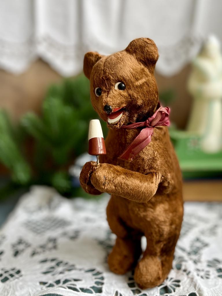 Механическая советская игрушка, заводной медведь, механический медведь СССР