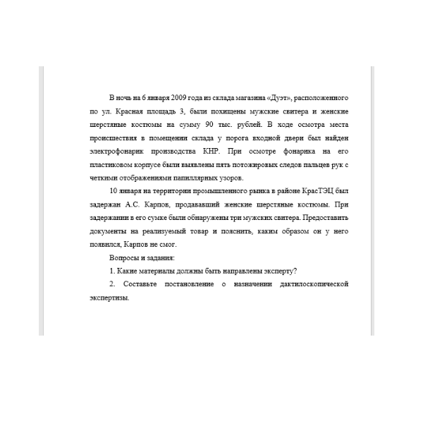 В ночь на 6 января 2009 года из склада магазина «Дуэт», расположенного по ул. Красная площадь