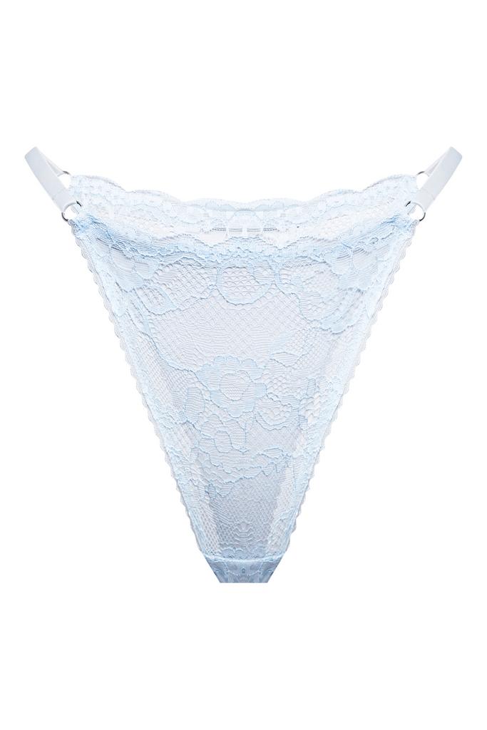 небесно-голубые кружевные трусы стринги balmy на бретелях