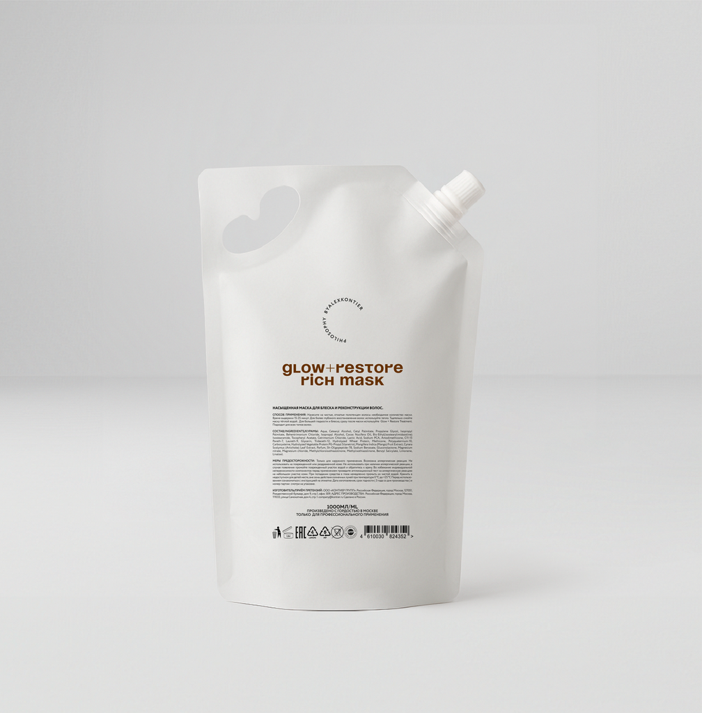 GLOW + RESTORE RICH MASK REFILL Насыщенная, реконструирующая маска для натуральных, сильно поврежденных, пористых, кудрявых и осветленных волос, 1000 мл