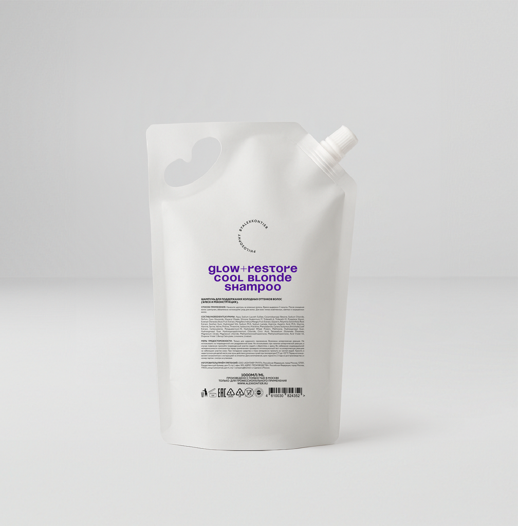 GLOW + RESTORE COOL BLONDE SHAMPOO REFILL ШАМПУНЬ ДЛЯ ПОДДЕРЖАНИЯ ХОЛОДНЫХ ОТТЕНКОВ ВОЛОС { БЛЕСК И РЕКОНСТРУКЦИЯ } 1000 МЛ.