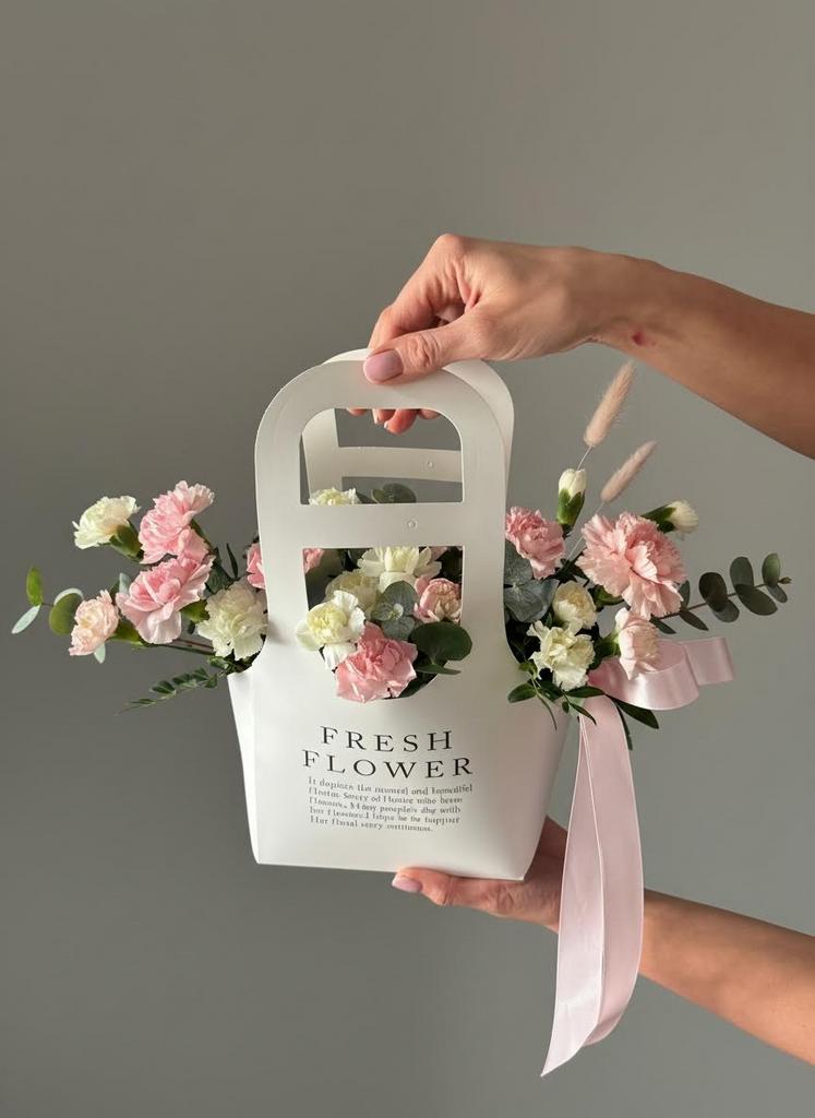 Сумочка с диантусом розово-белая