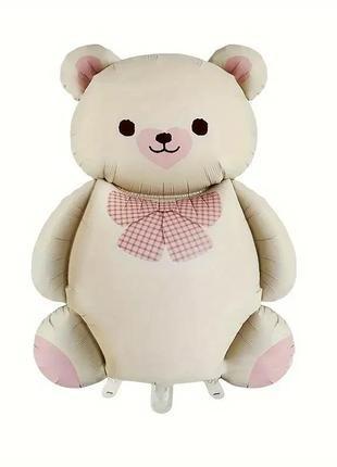 мишка бежевый с бантиком сатин