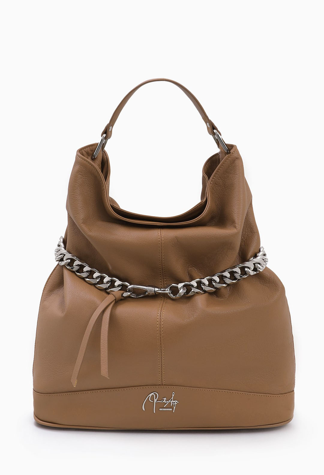 Сумка в форме кисета с декоративно-серебристой цепью от Renato Angi в рыжем оттенке