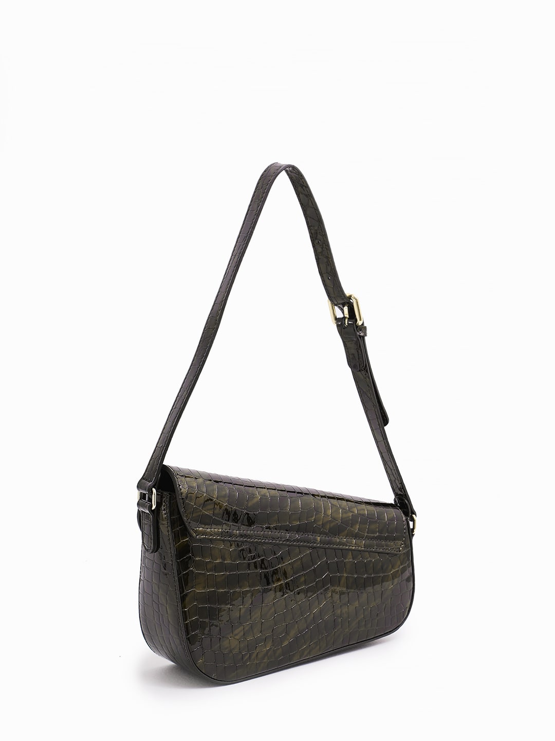 Скосый багет с именными буквами Gilda Tonelli из лаковой кожи под крокодила бронзового оттенка