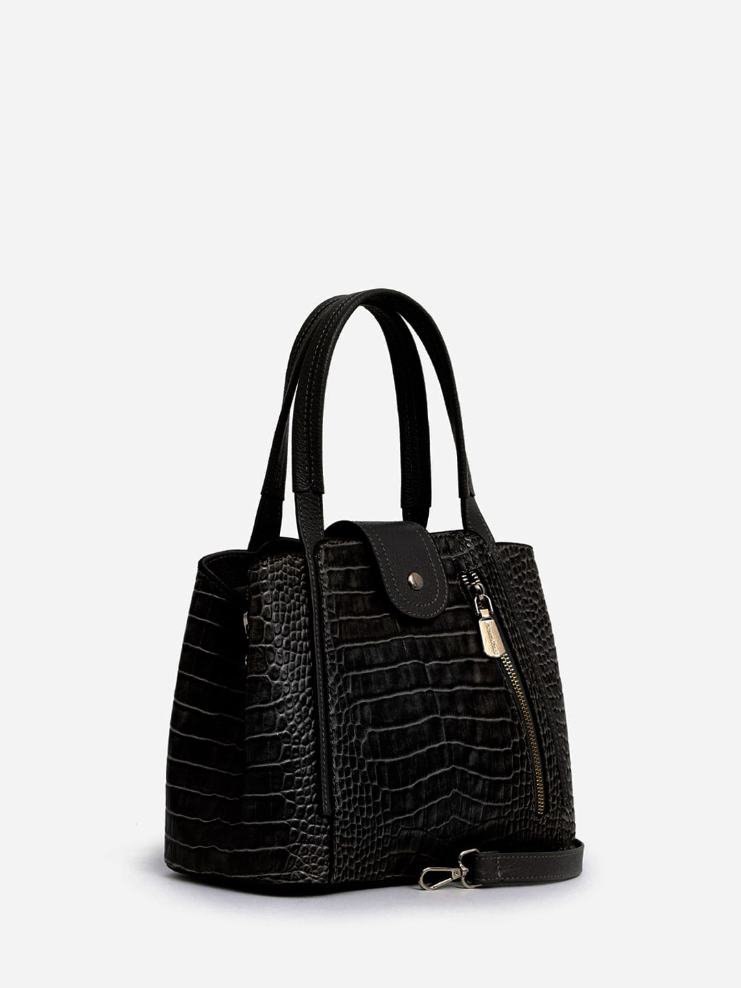 Классическая сумка с круглой пряжкой от Vanessa Scani из кожи под крокодила чёрного цвета