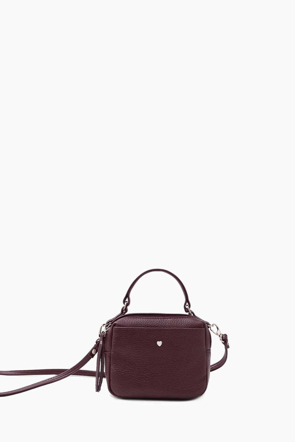 Миниатюрная сумка с круглой ручкой и ремнём на карабинах от FOLLE в бордовом оттенке