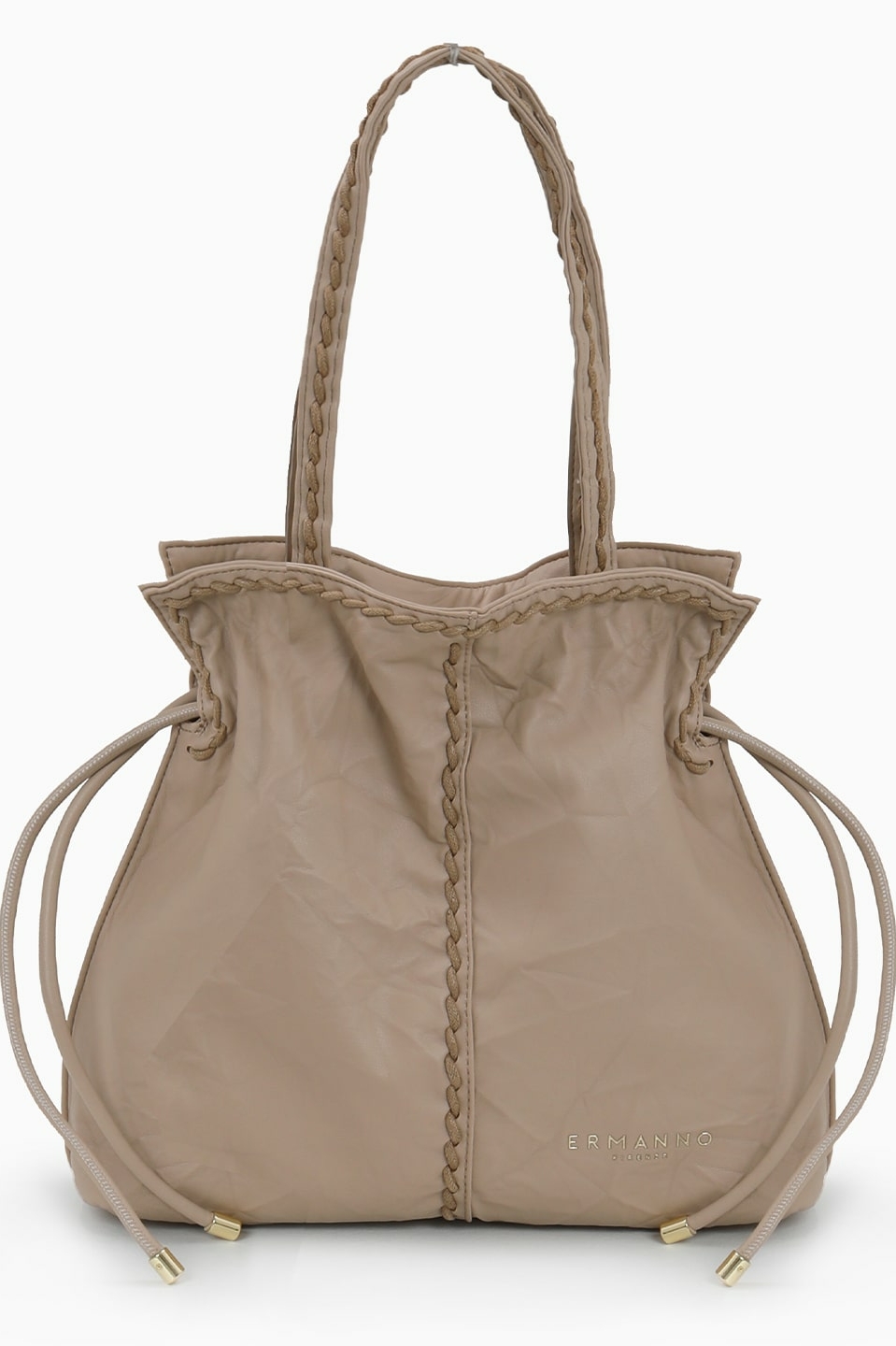 Сумка-тоут с длинными ручками и объёмной строчкой от ERMANNO FIRENZE в песочном оттенке
