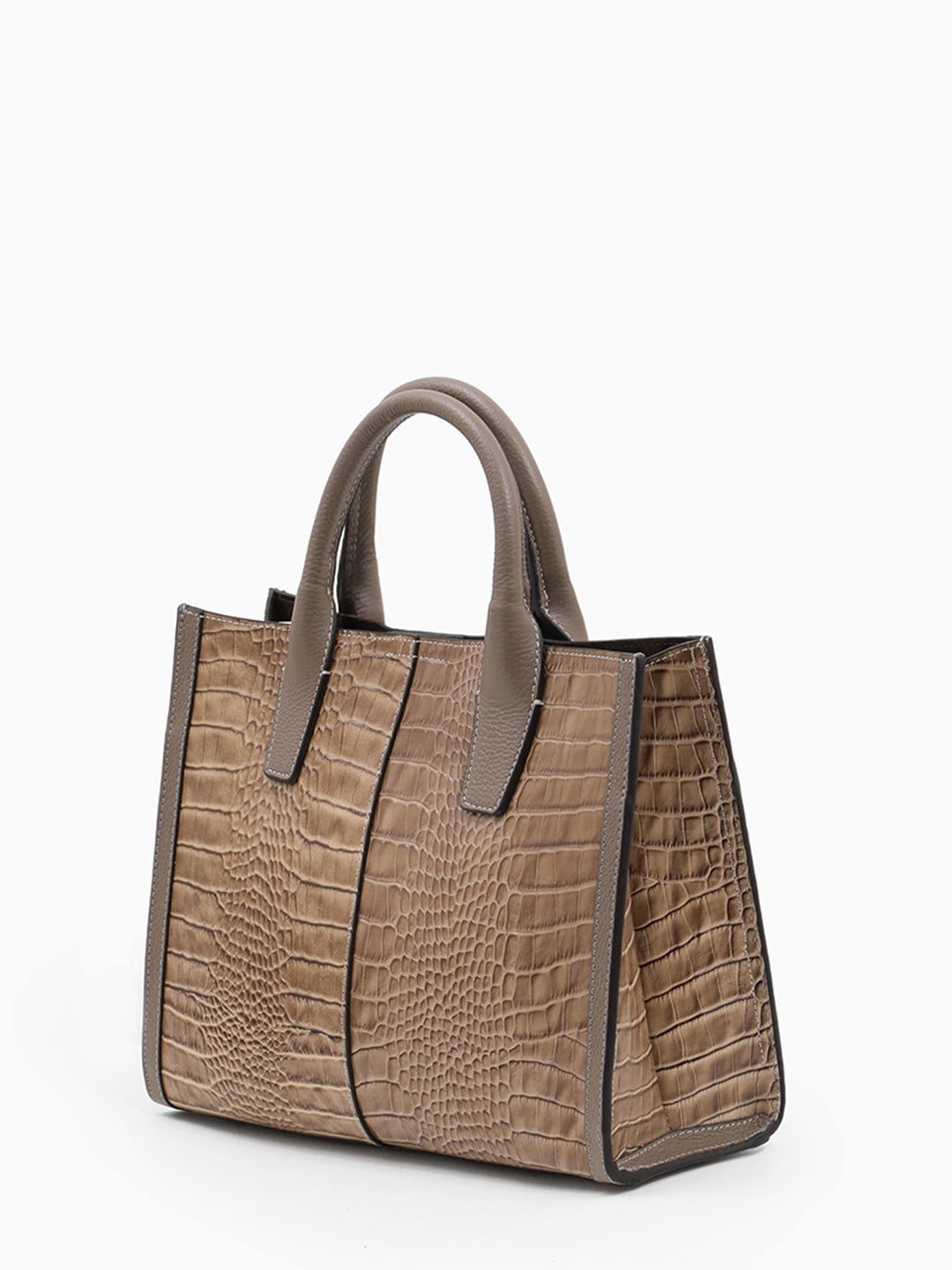 Сумка-тоут в размере М с именной гравировкой Vanessa Scani из кожи под крокодила оттенка тауп