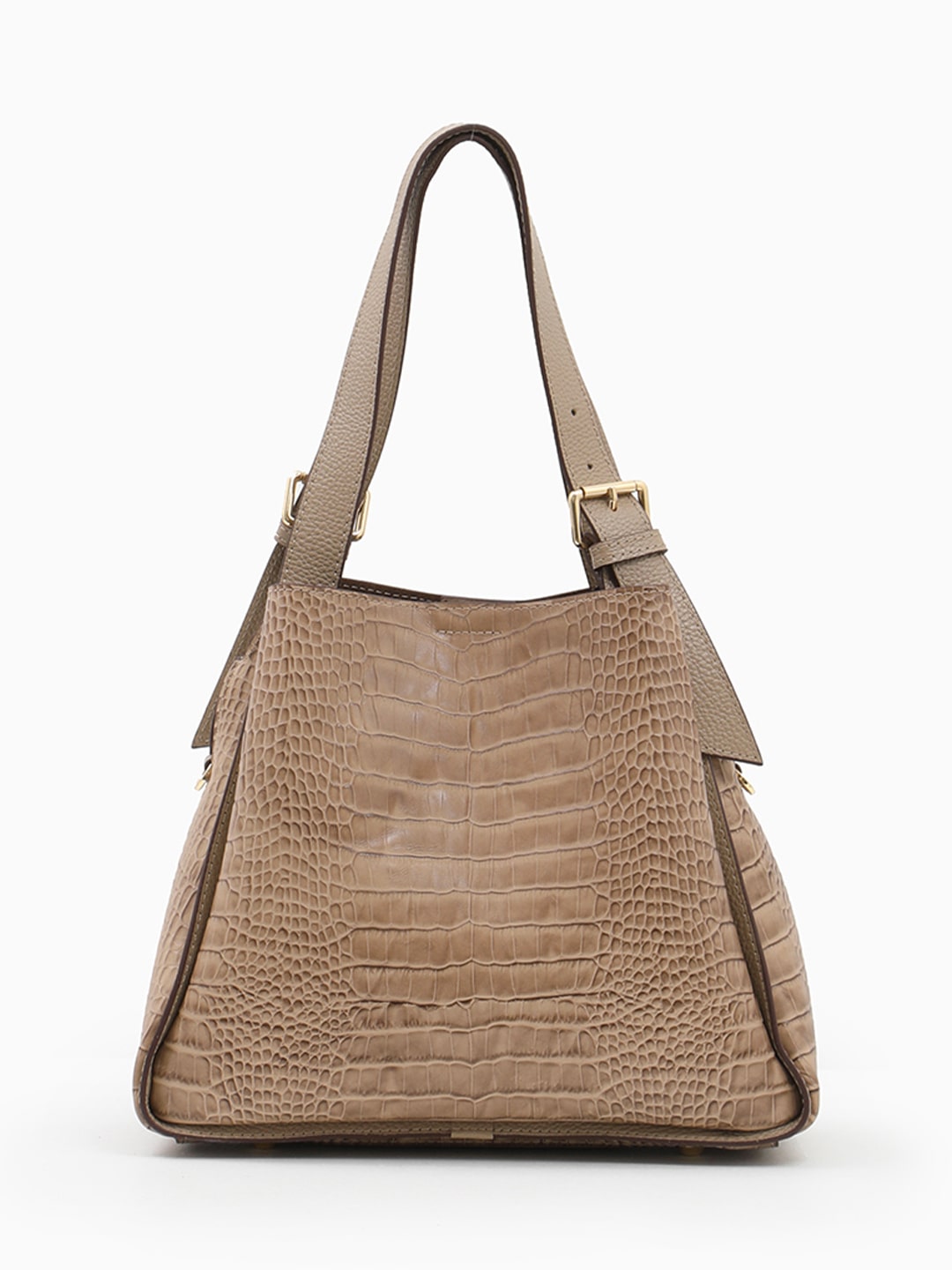 Сумка-тоут с двумя регулируемыми ручками от Vanessa Scani из кожи под крокодила оттенка тауп