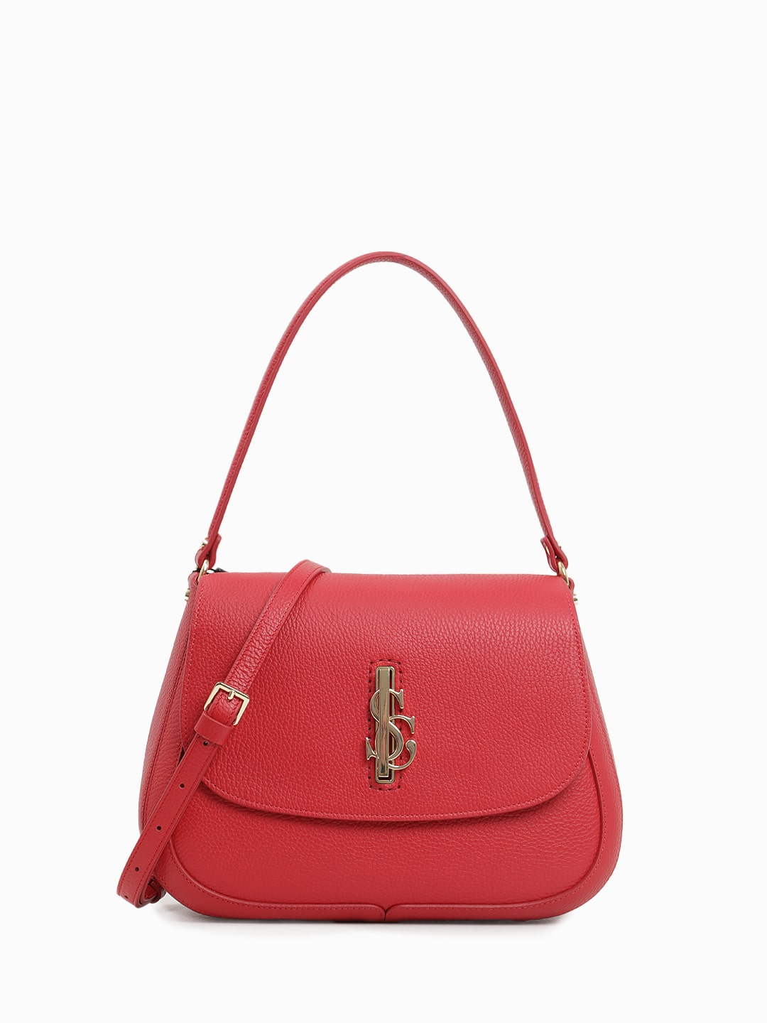 Сумка-хобо с контрастным именным подкладом Carlo Salvatelli красного цвета