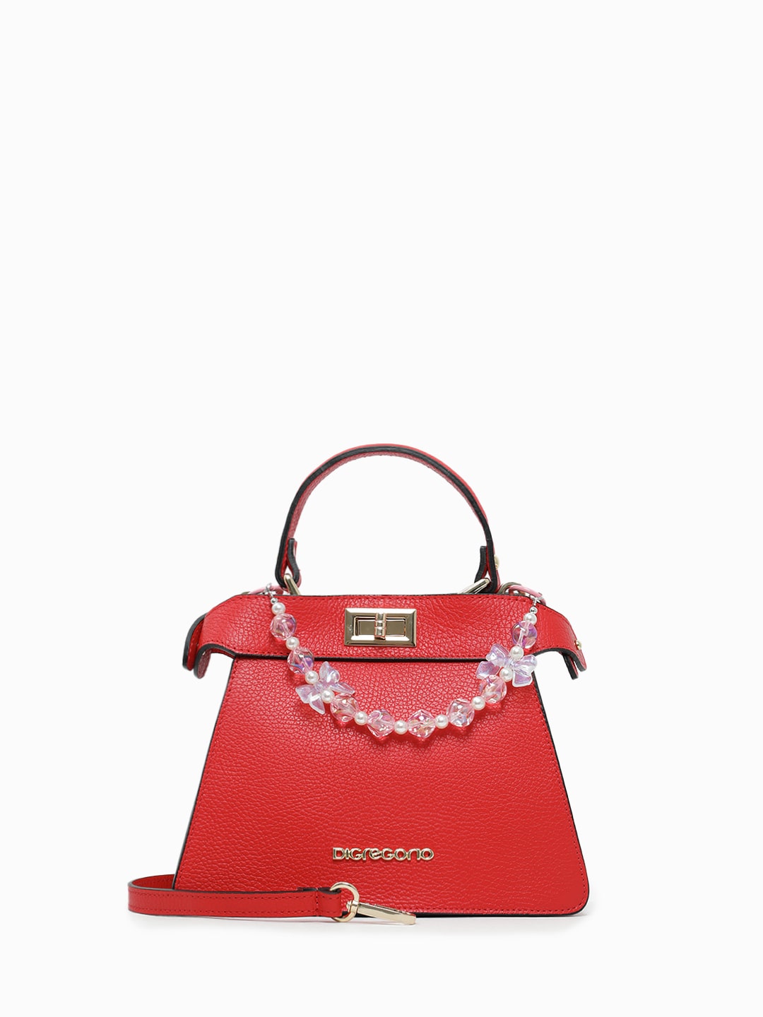 Сумка с подвеской из прозрачных бусин от Di Gregorio в красном цвете