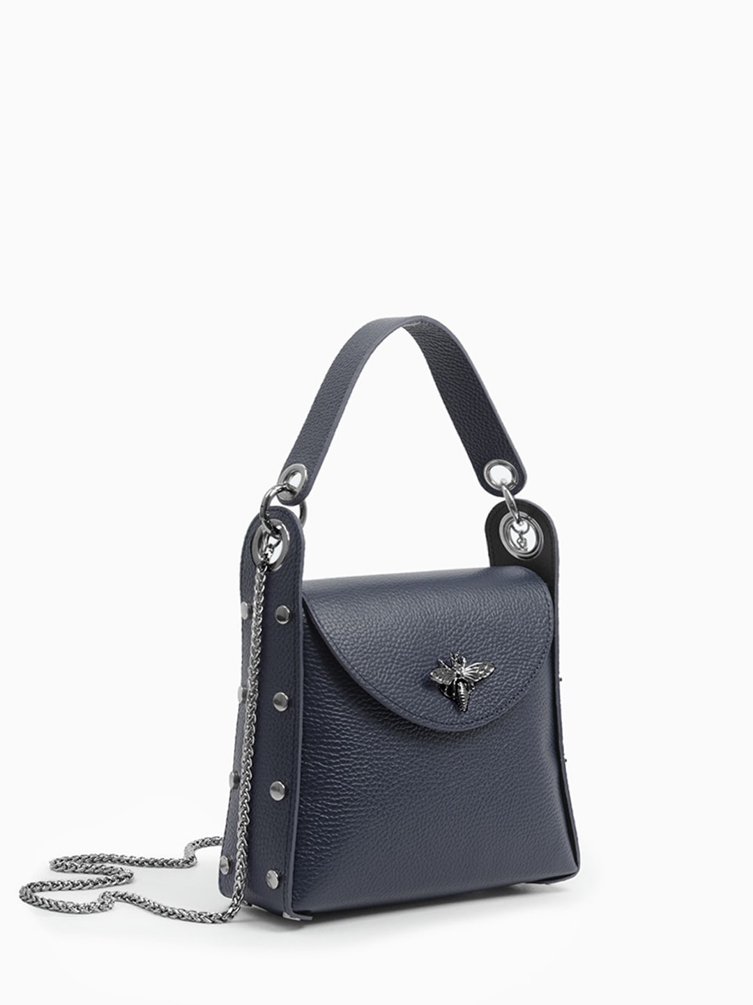 Сумка-сэтчел LUCY с фурнитурой-пчелой от FOLLE в синем цвете