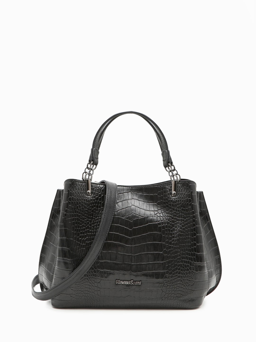 Базовый тоут с тремя отделениями от Vanessa Scani из кожи под крокодила чёрного цвета