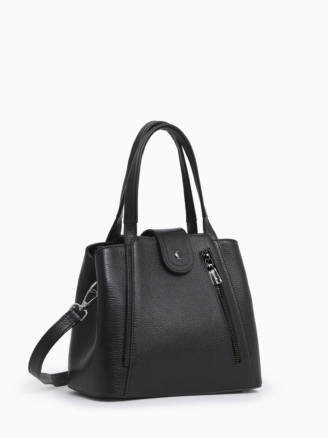 Классическая сумка с круглой пряжкой от Vanessa Scani в коже чёрного цвета