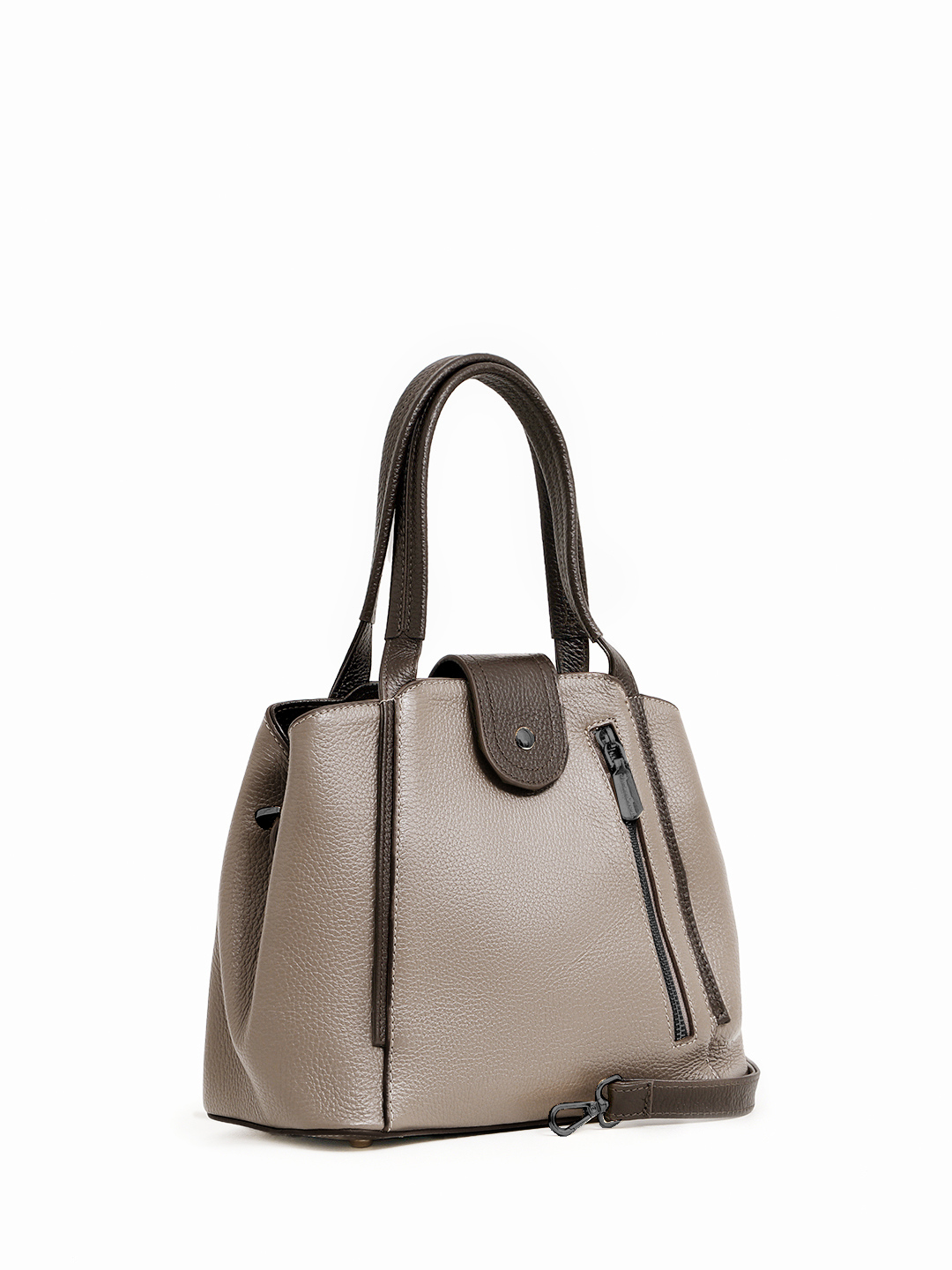 Классическая сумка с круглой пряжкой от Vanessa Scani в коже цвета тауп