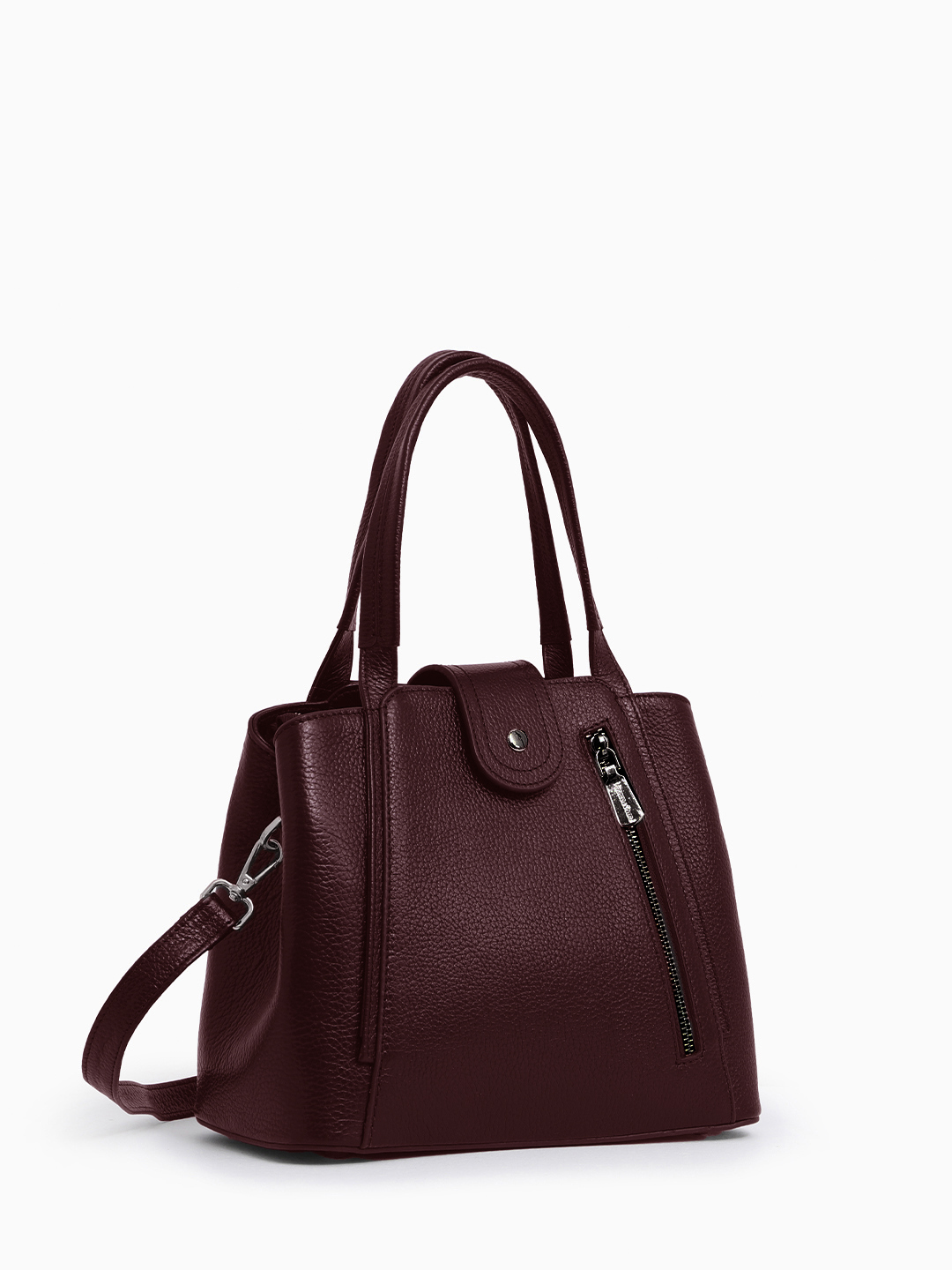 Классическая сумка с круглой пряжкой от Vanessa Scani в коже бордового цвета