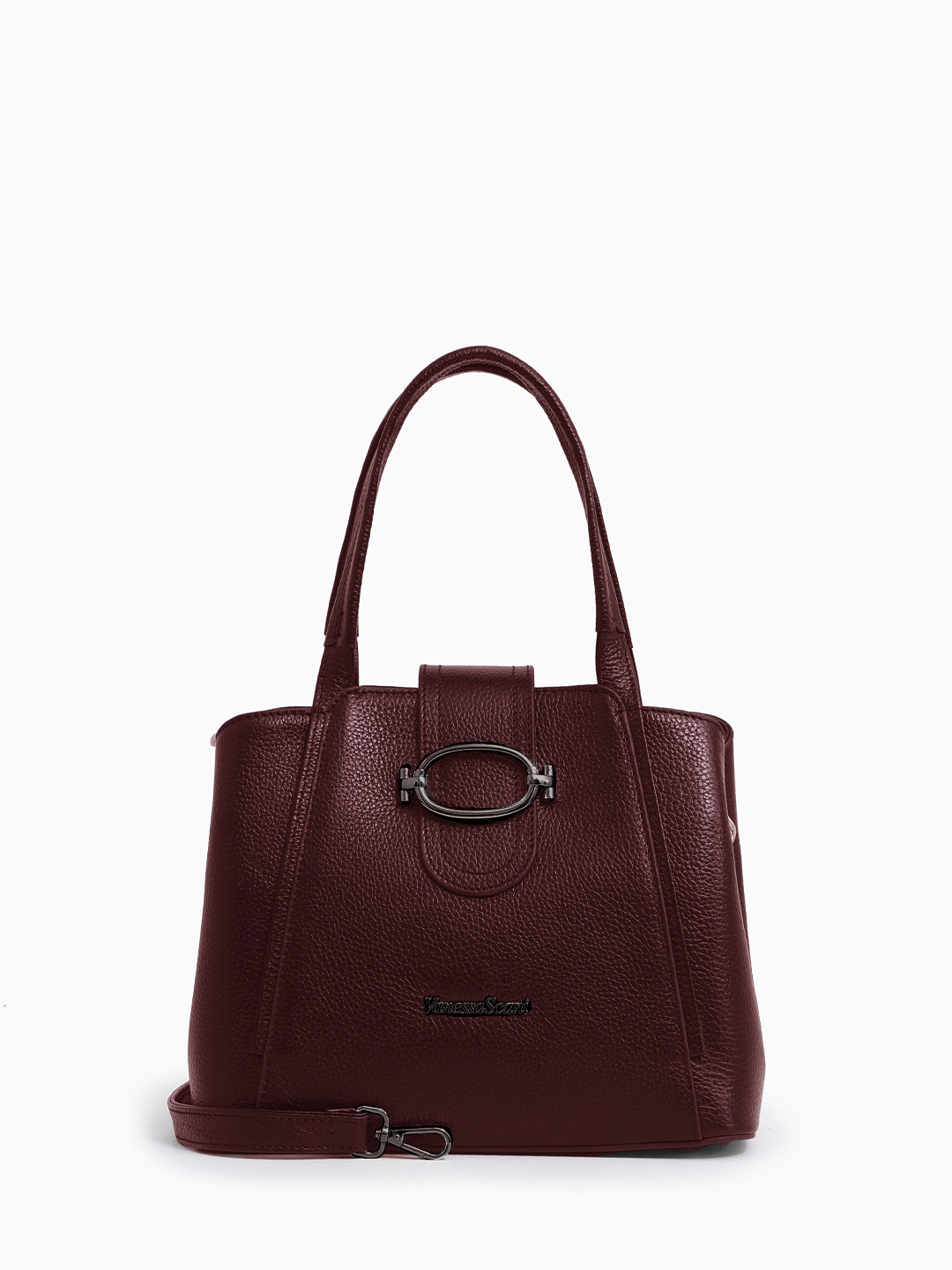 Классическая сумка с круглой пряжкой от Vanessa Scani в коже бордового цвета