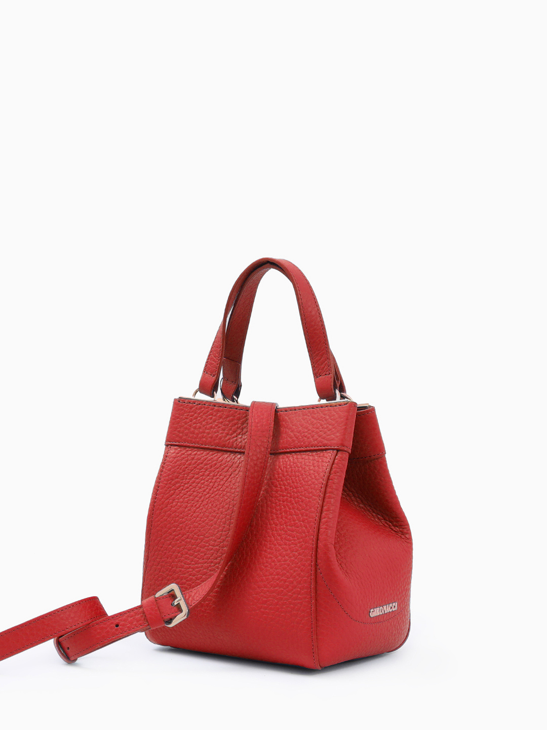 Небольшая сумка трансформер с золотистой монограммой Gironacci из премиальной кожи цвета rosso