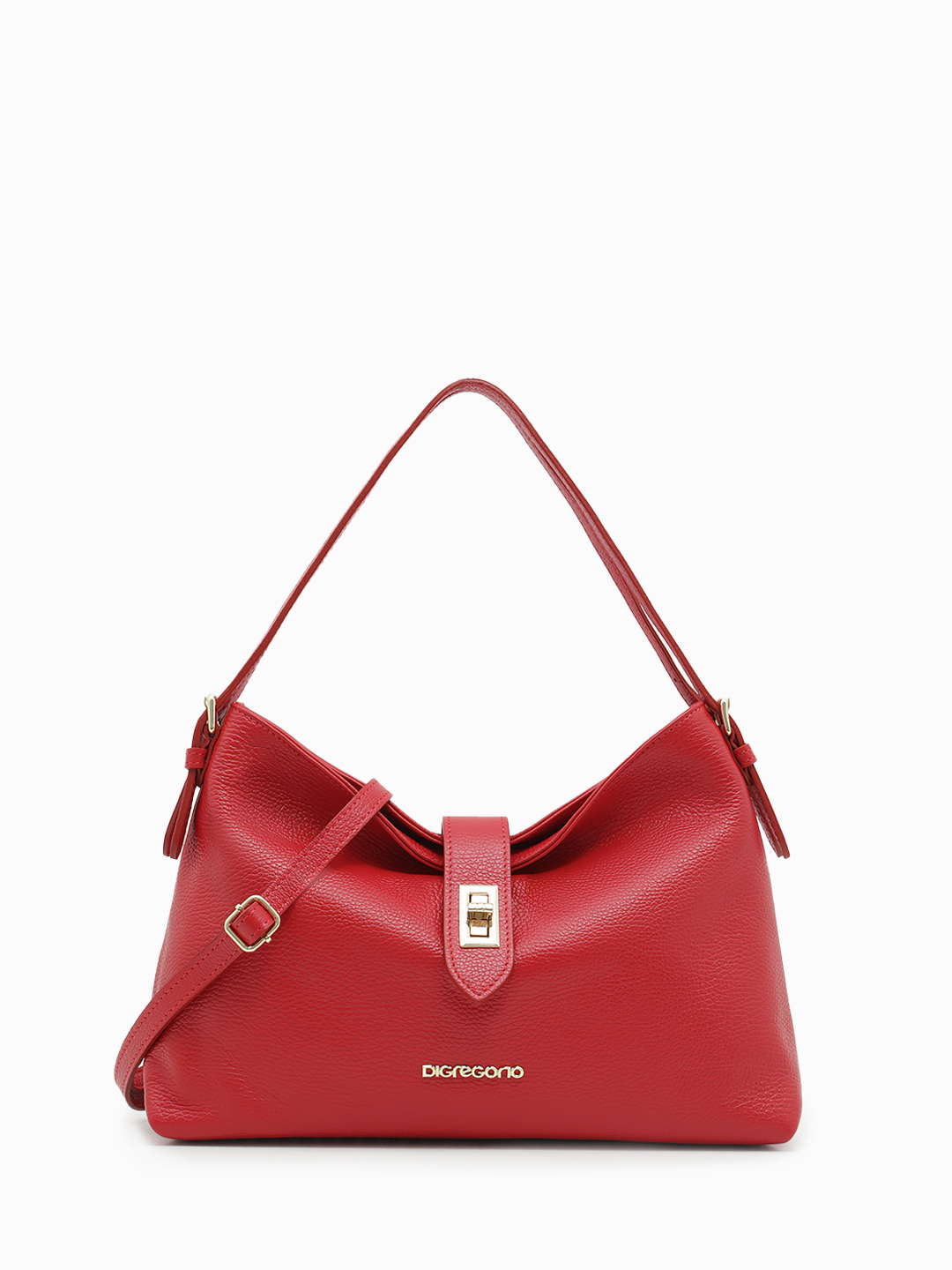 Компактный мешок с хлястиком на поворотной фурнитуре от Di Gregorio в красном цвете