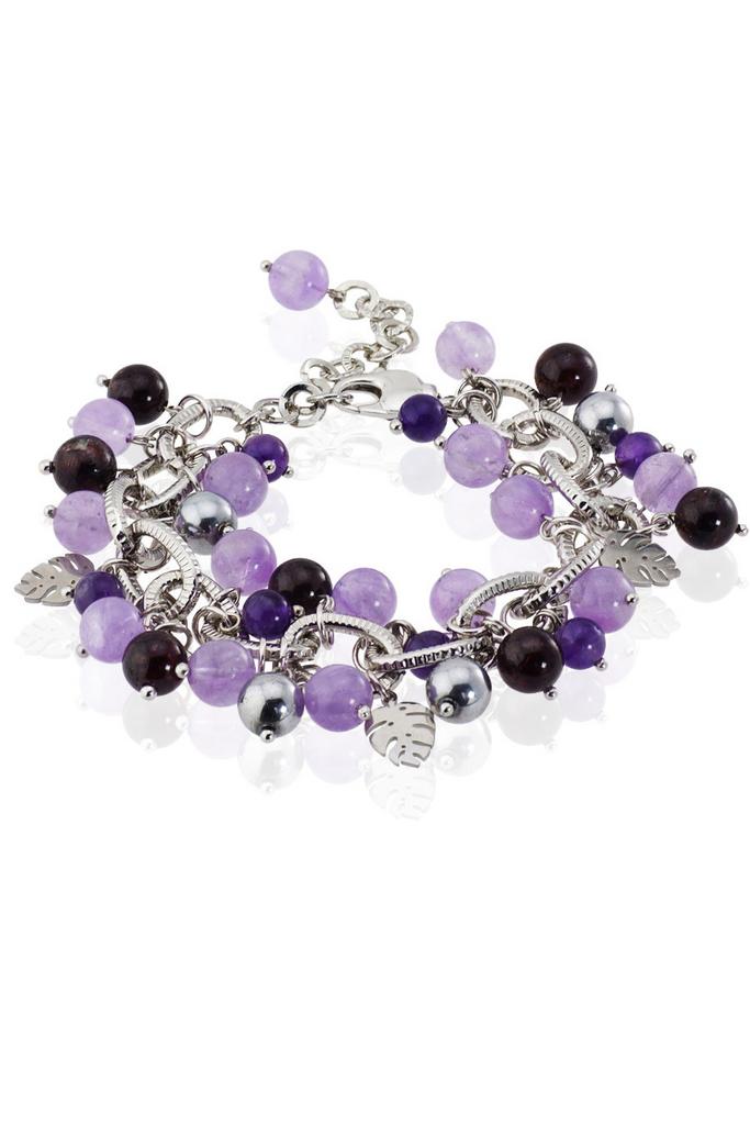 Браслет-гроздь "Сказки волшебного леса" из природного аметиста, граната и гематита