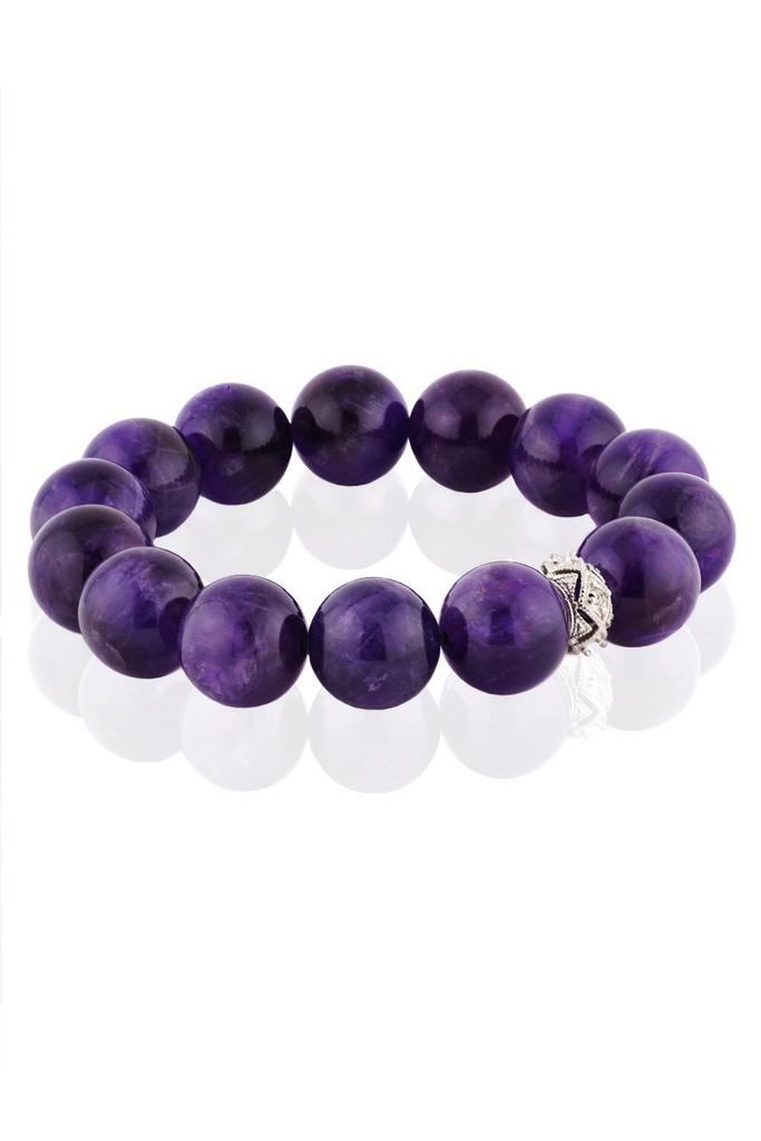 Браслет Forever Violet из натурального аметиста крупной формы с родированной ажурной бусиной