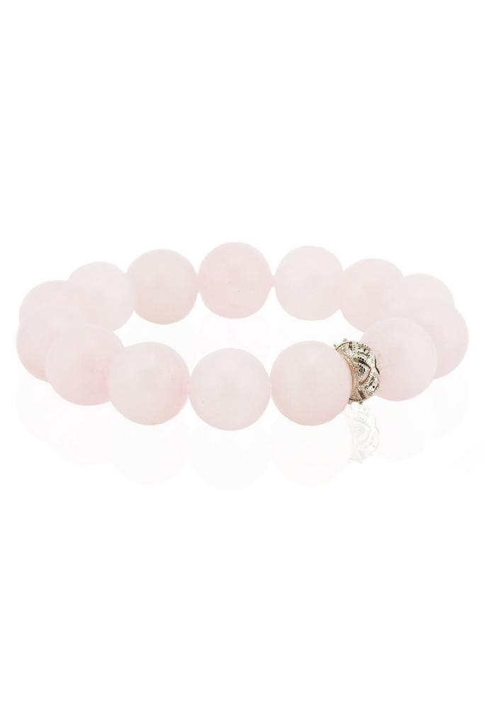 Браслет Forever Rose из натурального розового кварца крупной формы с ажурной бусиной