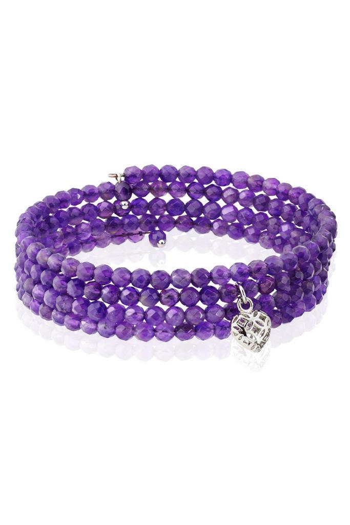 Браслет Miniature Violet винтовой из миниатюрного аметиста с подвеской "Сердце"