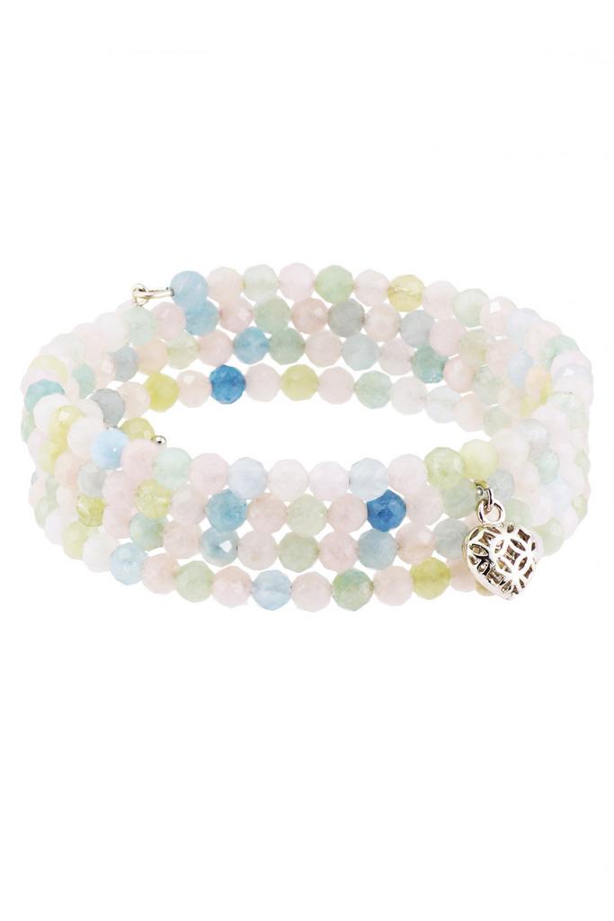 Браслет Miniature Pastel винтовой из миниатюрных бериллов с подвеской "Сердце"