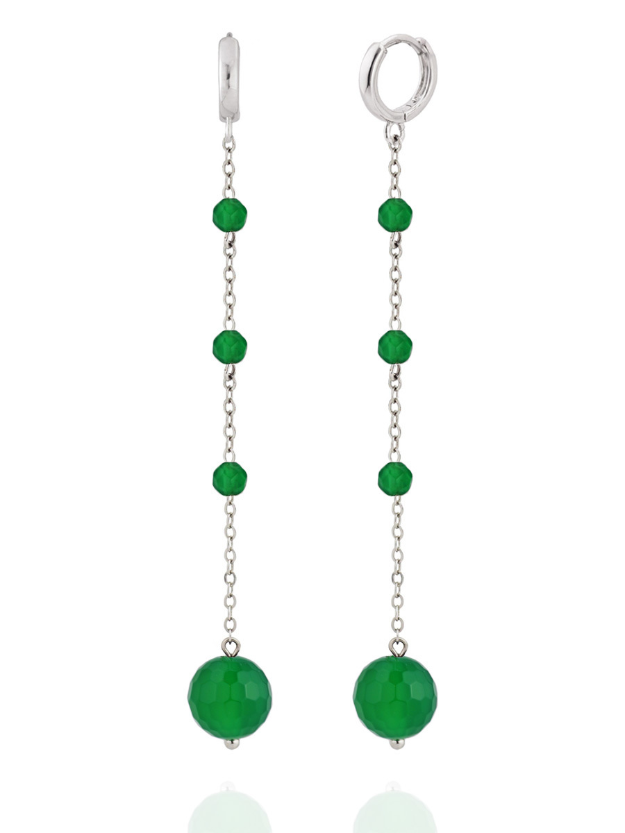 Серьги Miniature Emerald длинные из природного изумрудного агата