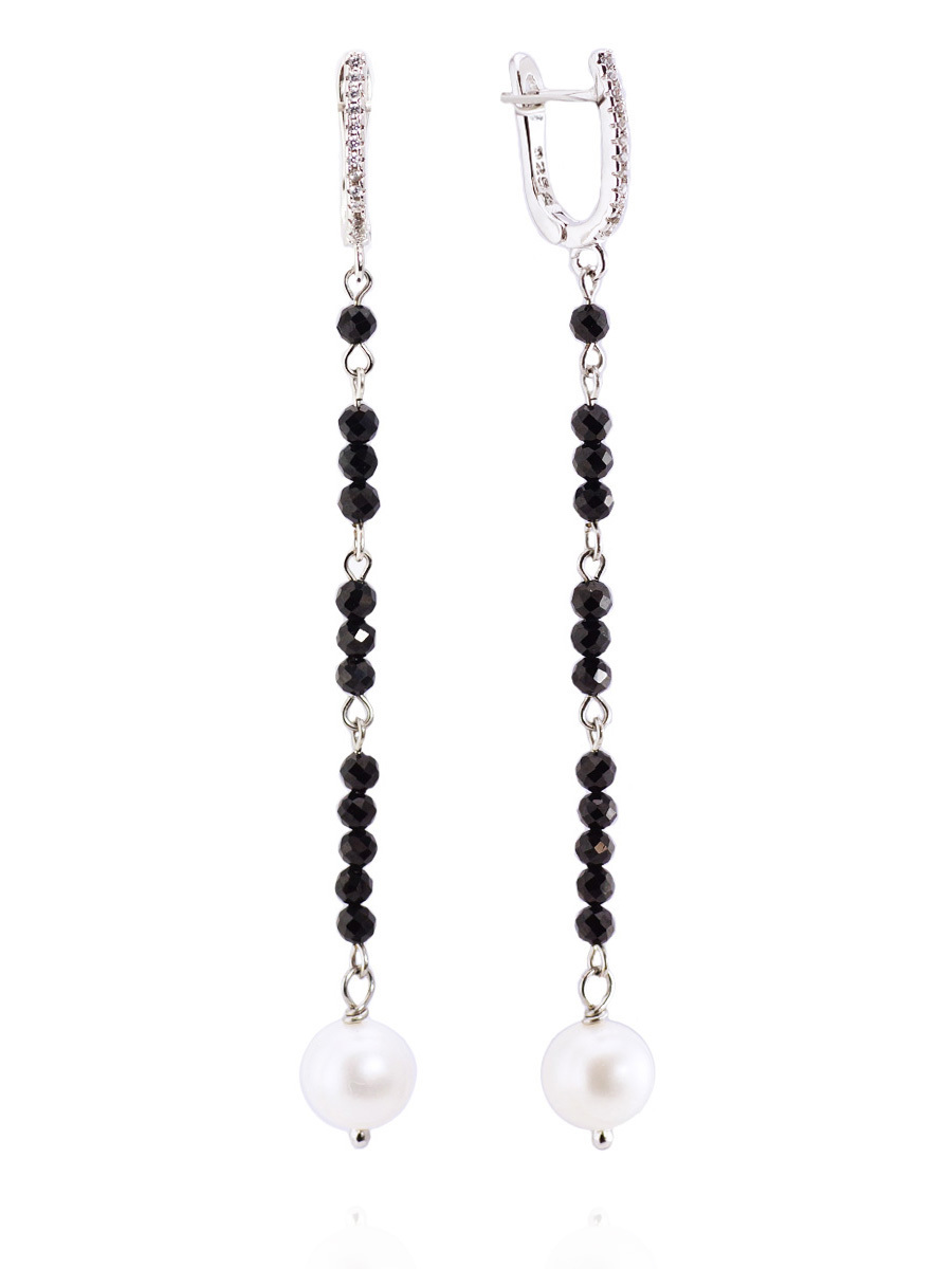Серьги Miniature Pearl из черной шпинели с жемчугом-майоркой