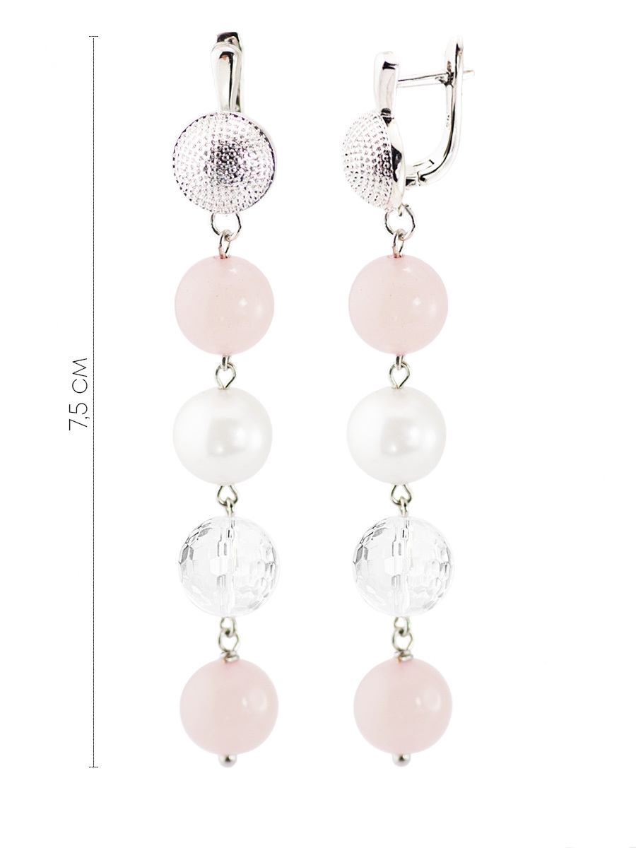 Серьги Mademoiselle из розового кварца, горного хрусталя и жемчуга-майорки