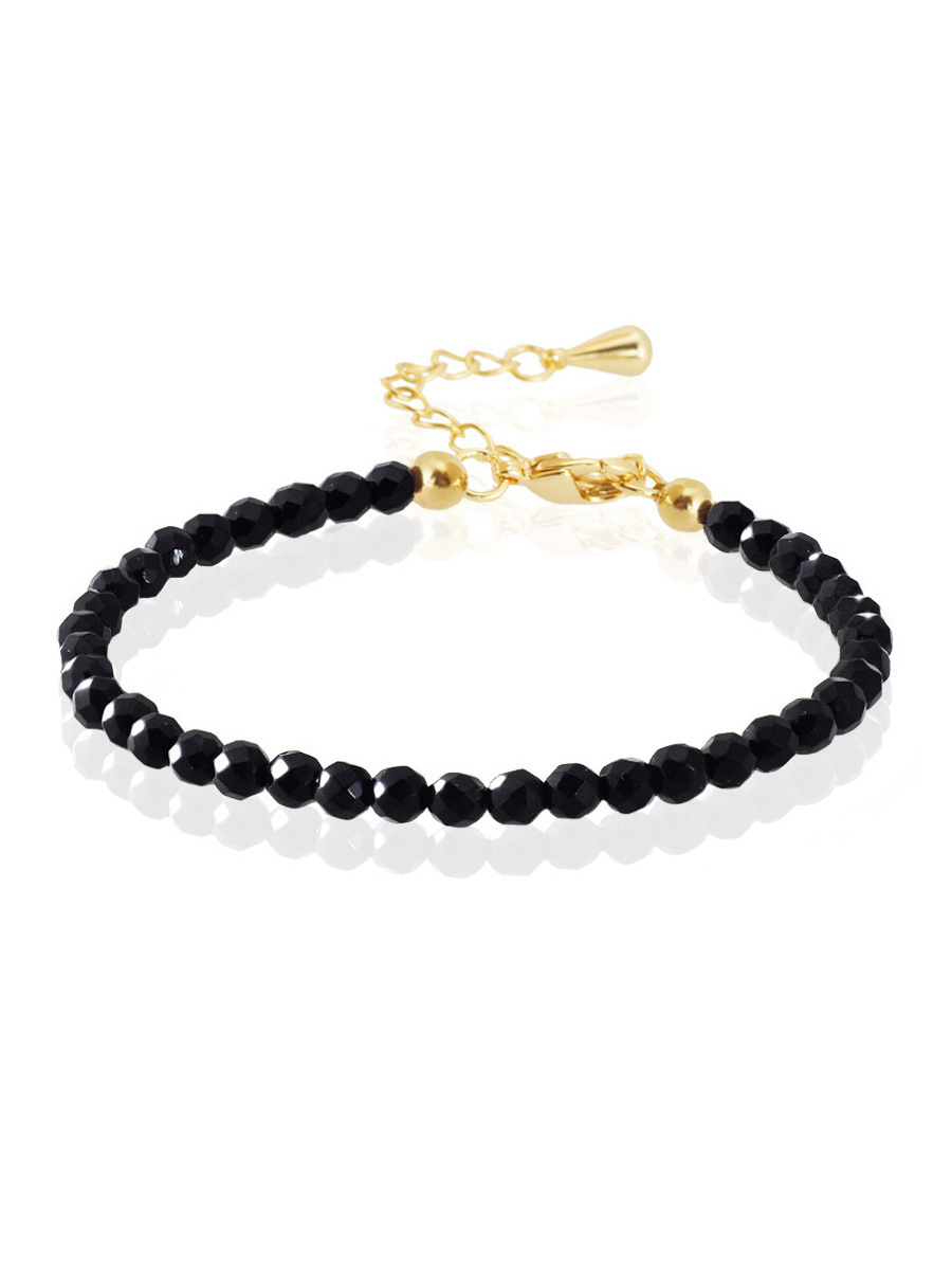 Браслет Miniature Black из миниатюрного черного агата ювелирной огранки (золотистый)