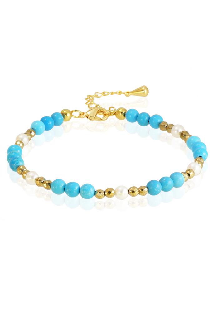 Браслет Miniature Turquoise&Pearl из миниатюрного бирюзового туркенита, жемчуга-майорки и гематита