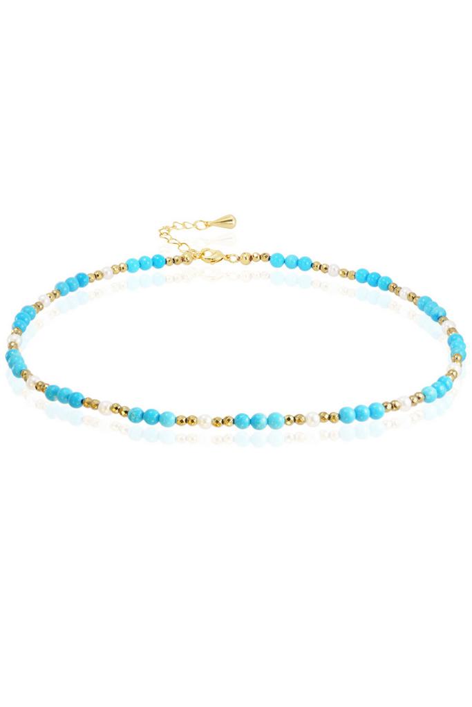 Чокер Miniature Turquoise&Pearl из миниатюрного бирюзового туркенита, жемчуга-майорки и гематита