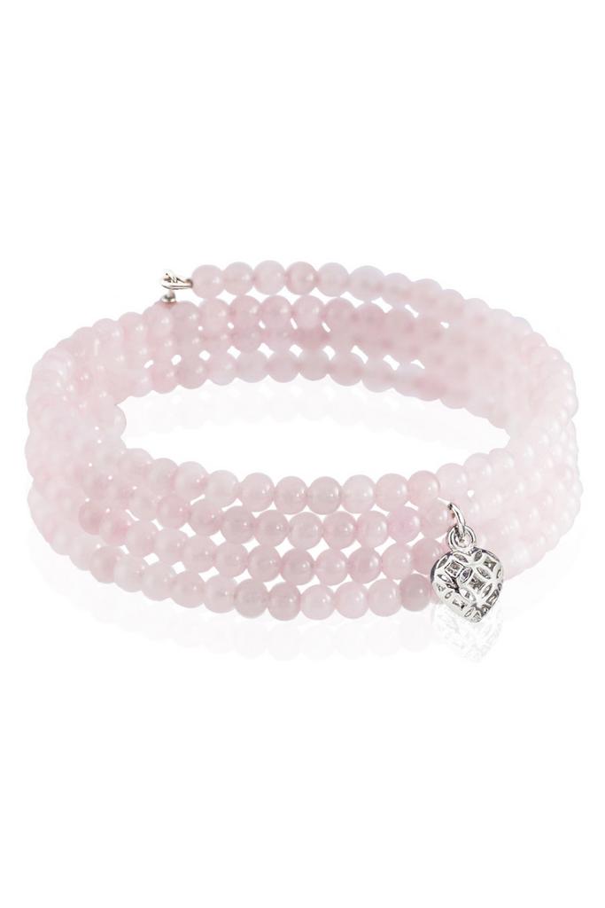 Браслет Miniature Rose винтовой из миниатюрного мадагаскарского розового кварца с подвеской "Сердце"