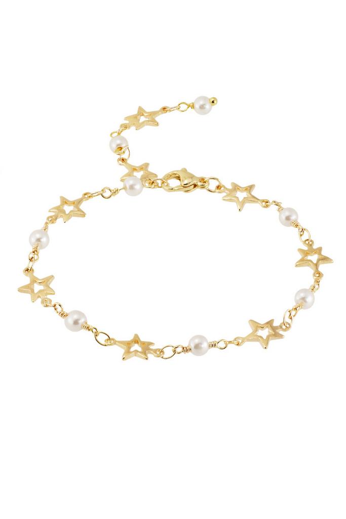Браслет-цепочка Essentials Gold Stars из жемчуга-майорки с вставками-звездами